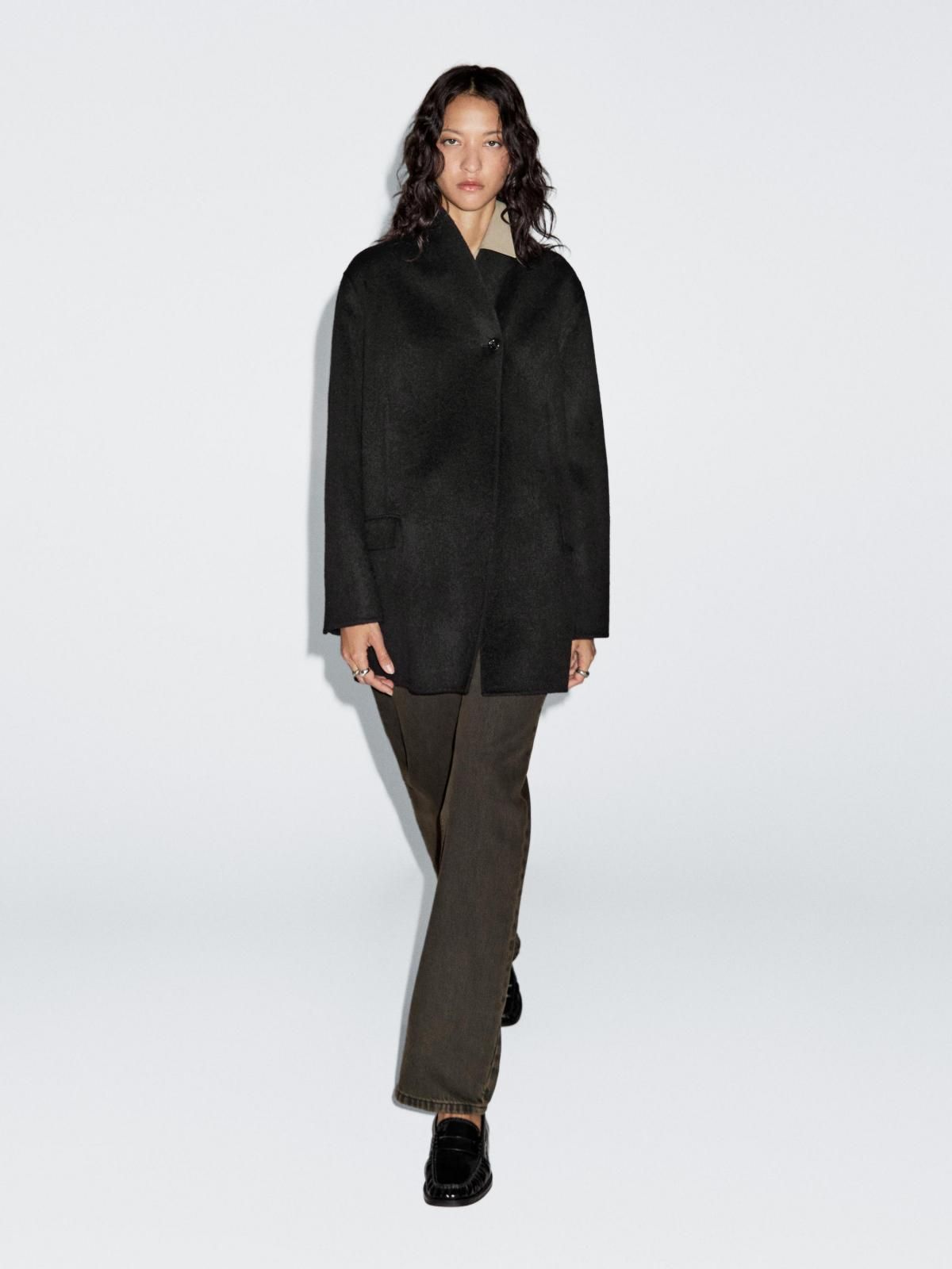 마시모두띠 프리미엄 울블렌드 하이넥 오버핏 코트 6415/978 BLACK - 상세 이미지 2