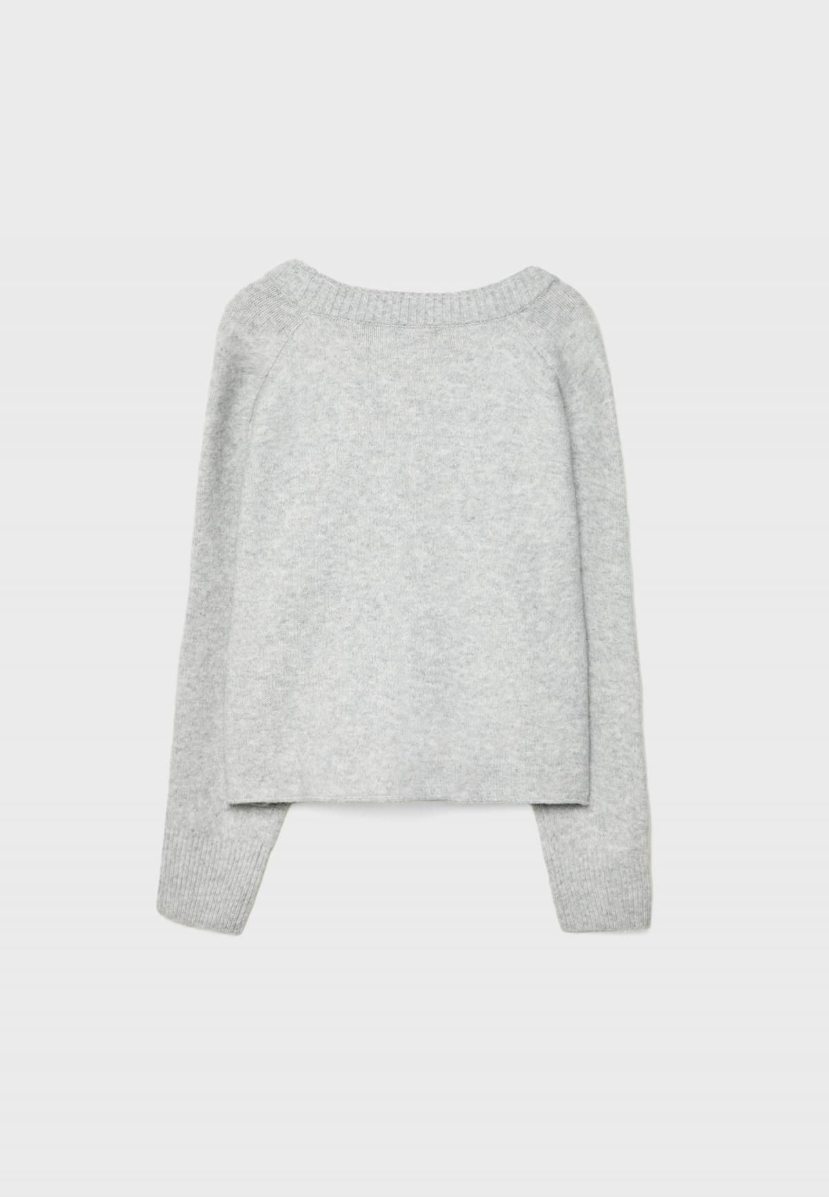 스트라디바리우스 미니멀 브이넥 레이어드 카라 니트 가디건 5134/934 GREY MELANGE - 상세 이미지 3