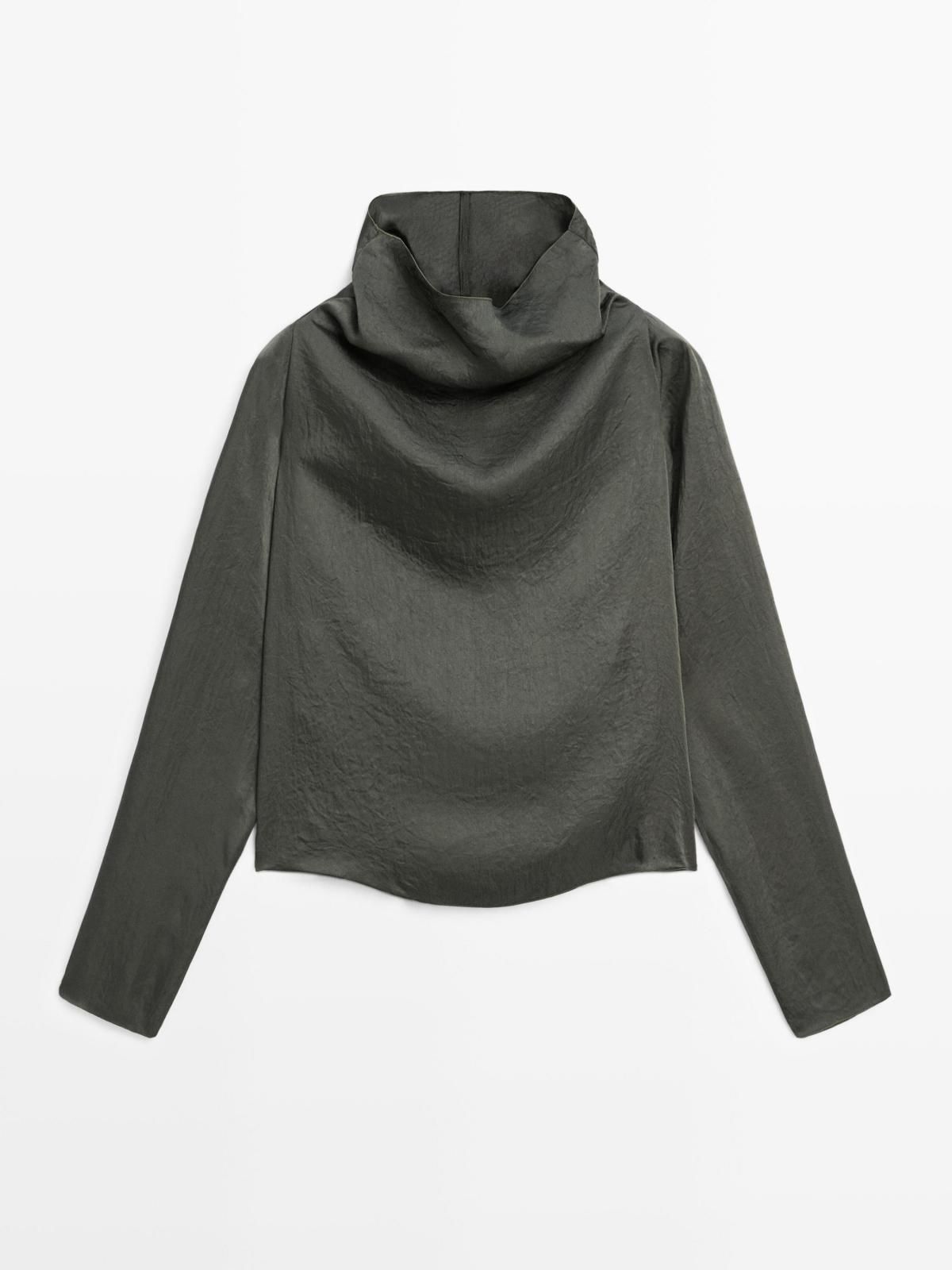 마시모두띠 실키 새틴 드레이프 하이넥 블라우스 9315/950 DARK GREEN - 상품 이미지