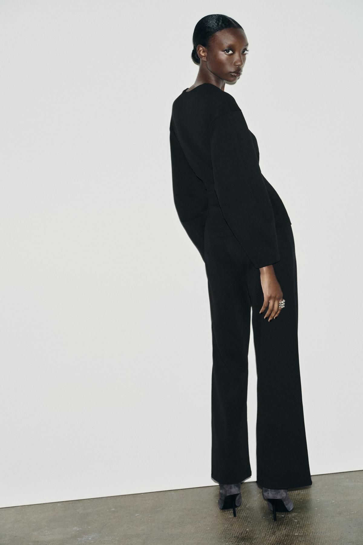 자라 와이드 하이웨이스트 테크니컬 니트 팬츠 3641/873 BLACK - 상세 이미지 4