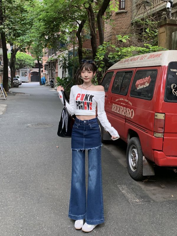 여성용 루즈핏 와이드 데님팬츠 여름 캐주얼 플레어 스타일 슬리밍 효과 편안한 착용감 9부청바지 일자핏 청바지 데일리 청바지 - 상세 이미지 2