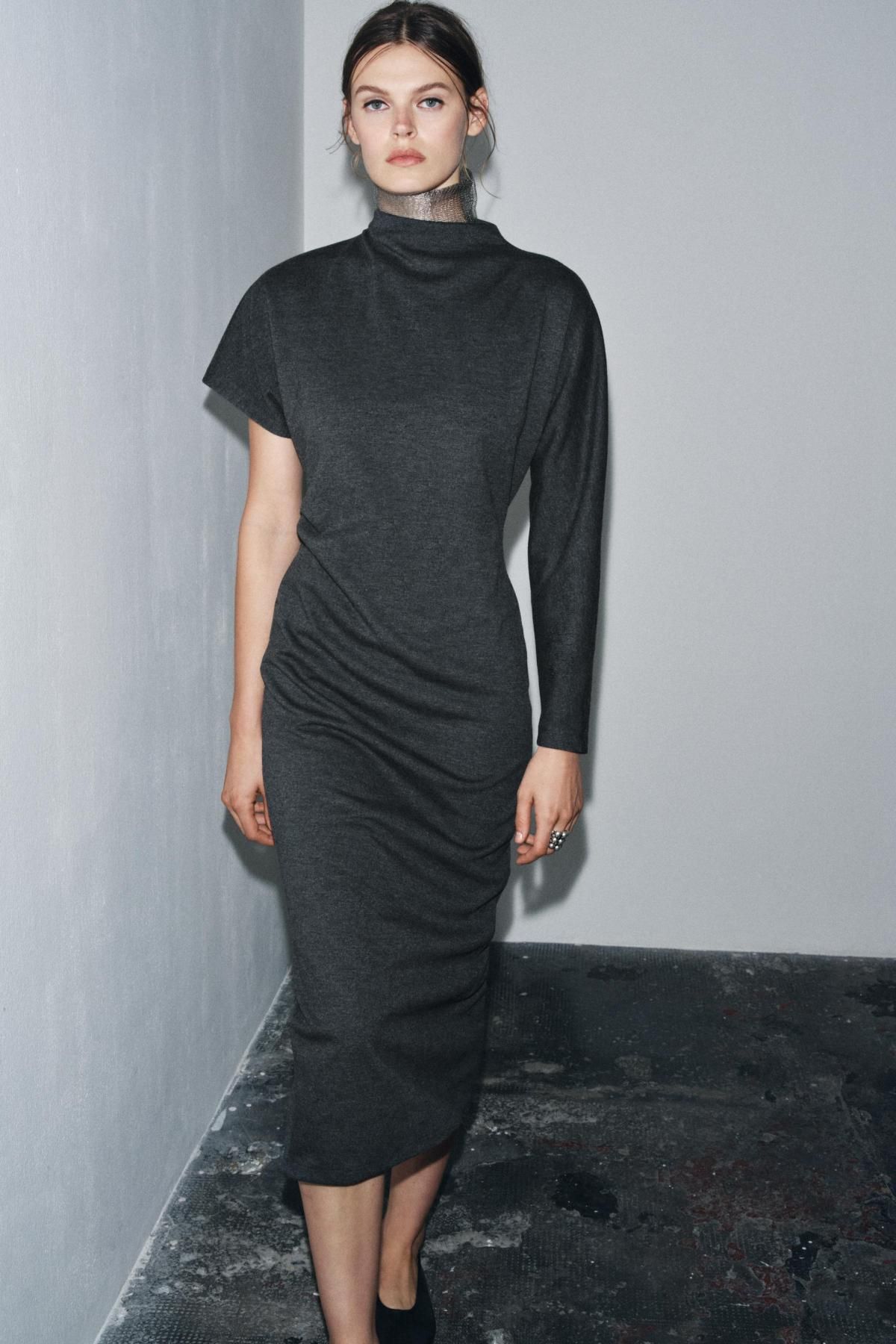 자라 모던 테크니컬 비대칭 롱 원피스 5039/485 ANTHRACITE GREY - 상세 이미지 2