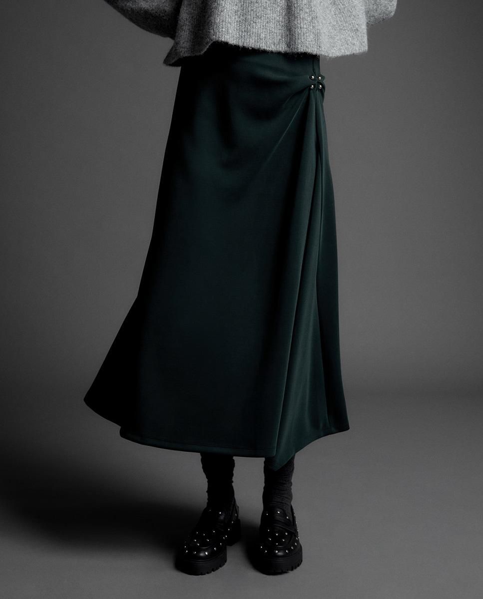 스페라 모달 프릴 디테일 미디 랩 스커트 58461801068 VERDE OSCURO