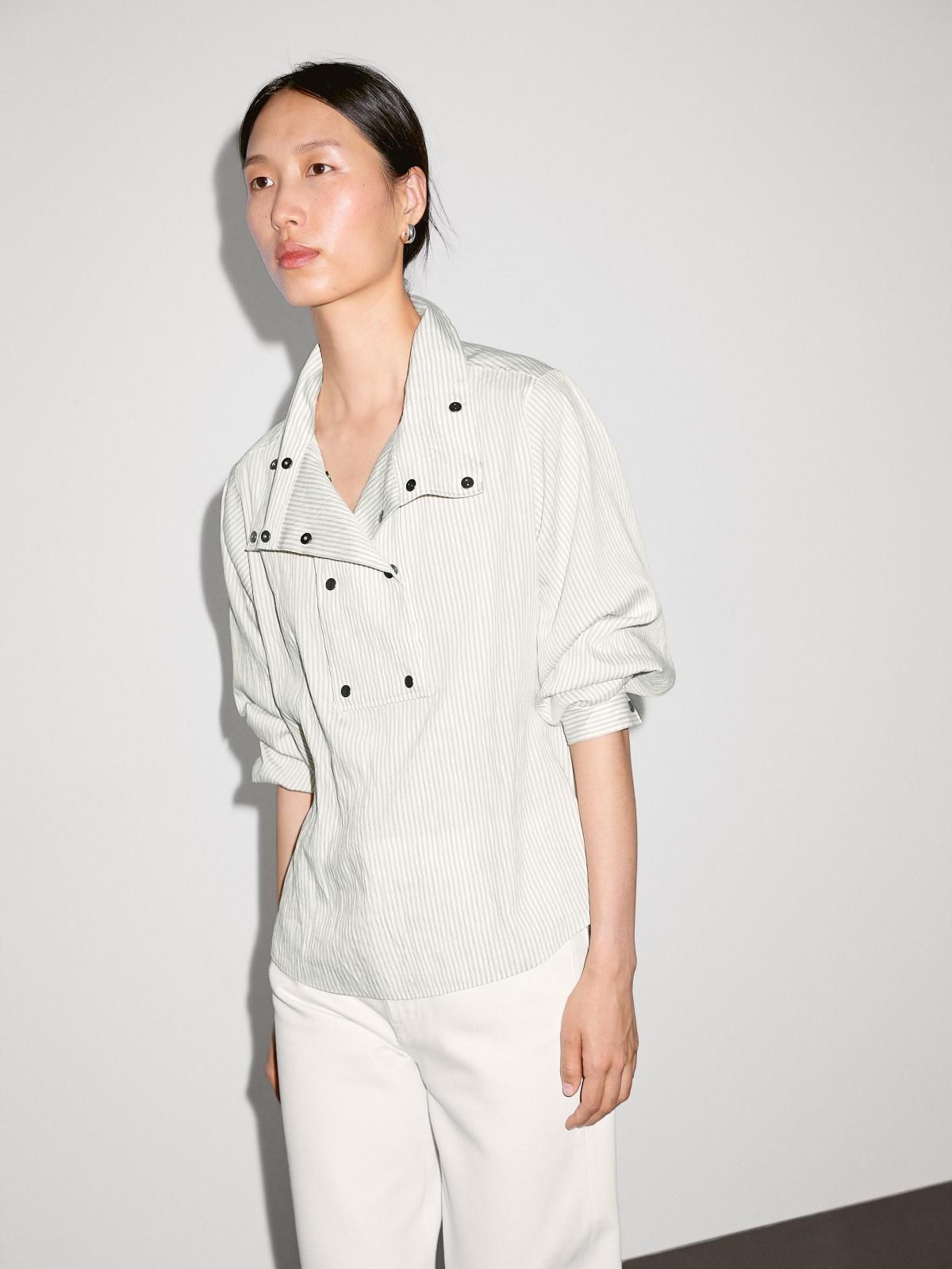 마시모두띠 스트라이프 린넨블렌드 버튼 플루이드 셔츠 5129/541 WHITE - 상품 이미지