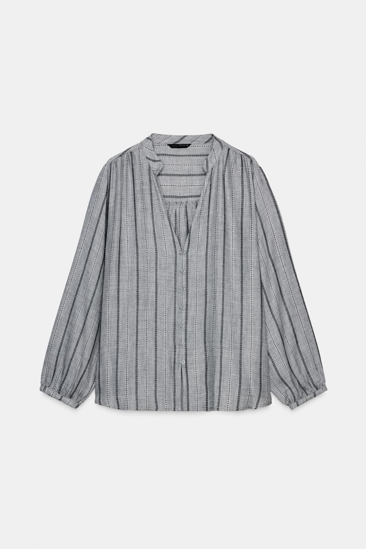 자라 스트라이프 브이넥 우븐 블라우스 3564/166 GREY MARL - 메인 이미지