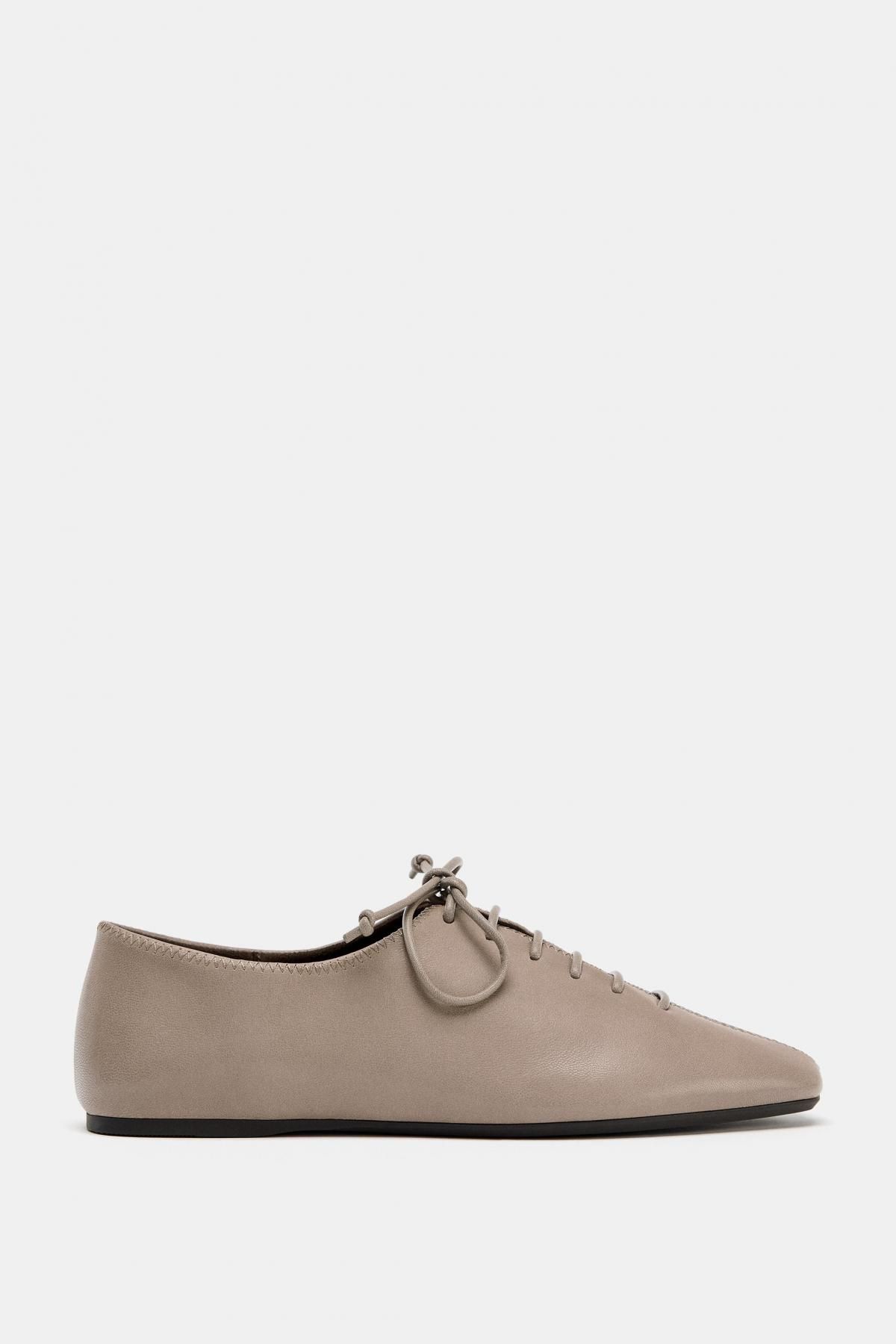 자라 레더 스퀘어토 레이스업 플랫슈즈 1528/610 TAUPE GREY - 상품 이미지