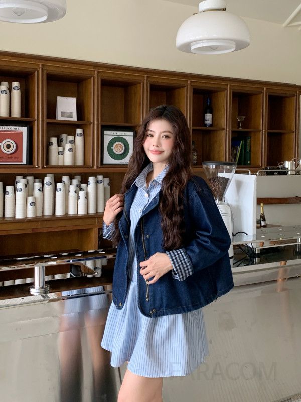 여성 데님 청자켓 가을 복고풍 라운드넥 긴팔 재킷 스타일리시한 외출용 캐주얼 아우터 루즈핏 디자인 편안한 착용감 트렌디한 패션 아이템 - 상세 이미지 5