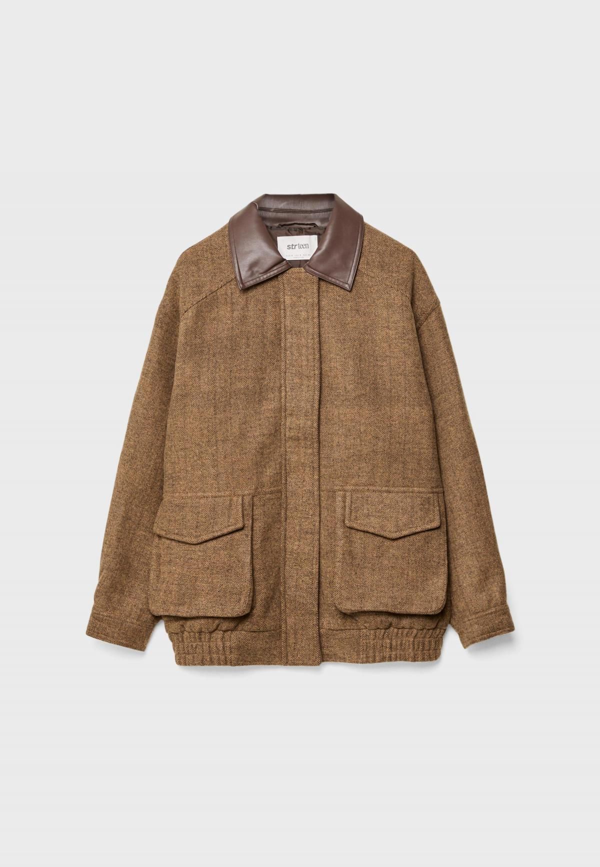 스트라디바리우스 헤링본 레더카라 포켓 테크니컬 재킷 8478/751 PALE CAMEL - 상품 이미지