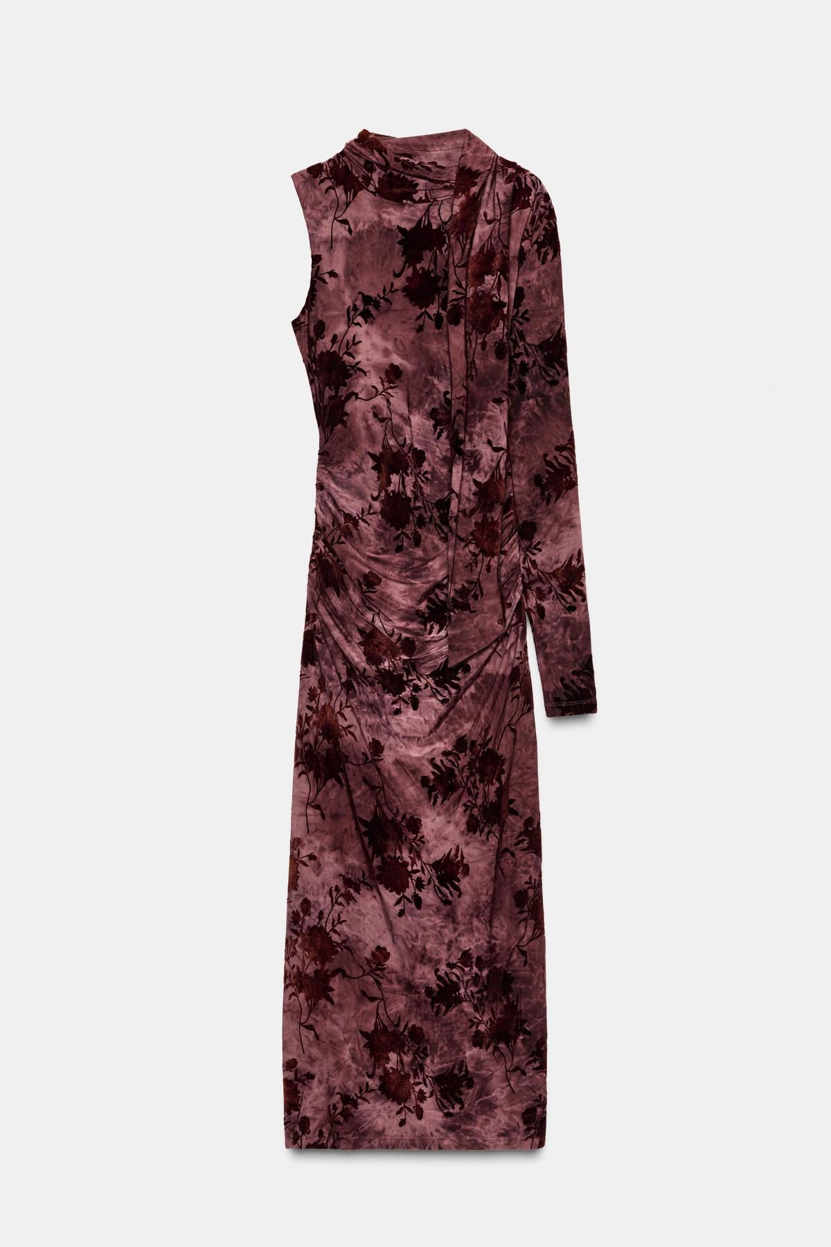 자라 플라워 프린트 하이넥 스카프 롱 원피스 1223/474 LIGHT MAROON - 메인 이미지