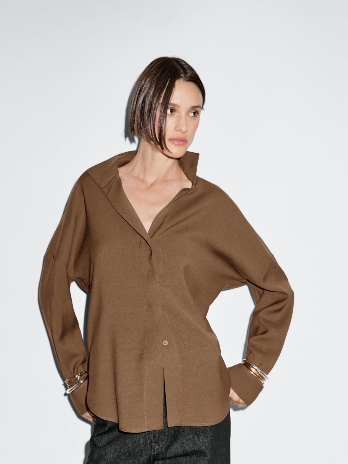 마시모두띠 플루이드 코튼 블렌드 긴팔 셔츠 5177/977 BROWN - 상세 이미지 3