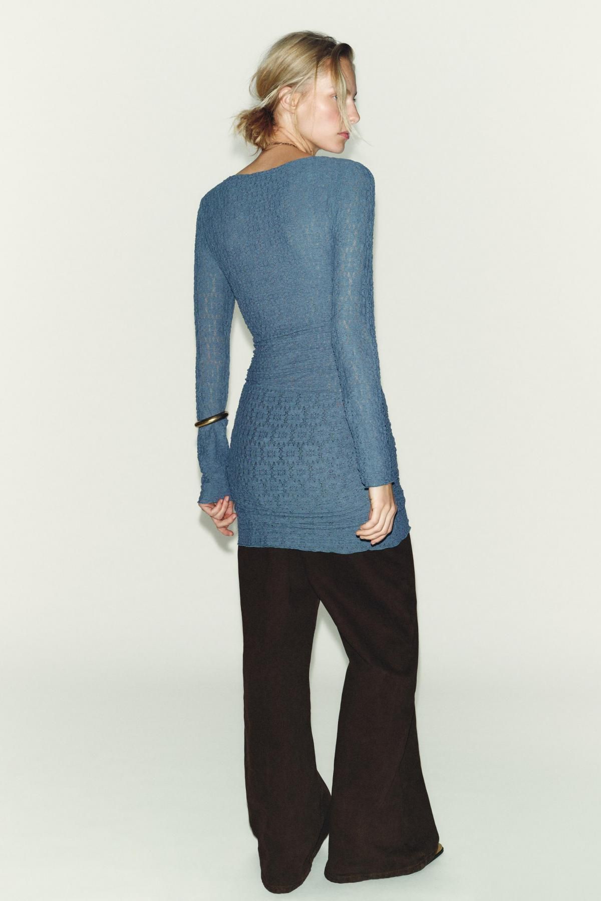 자라 드레이프 스트럭처 미니 원피스 7484/175 BLUE / STEEL 이미지 8