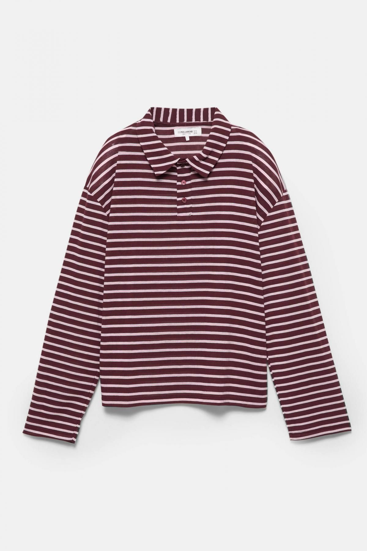 풀앤베어 버건디 스트라이프 긴팔 폴로 티셔츠 7153/322 STRIPED - 메인 이미지