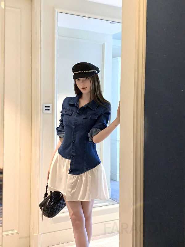 데님 미니원피스 봄 가을 여성 캐주얼 멜빵 스타일 편안하고 독특한 디자인 기질룩 데일리 착용감 좋은 외출용 청원피스 - 상세 이미지 3