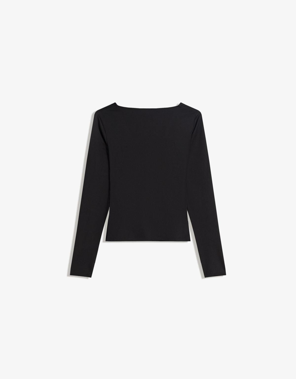 버쉬카 슬림핏 셔링 블랙 긴팔 티셔츠 7601/714 BLACK - 상세 이미지 2