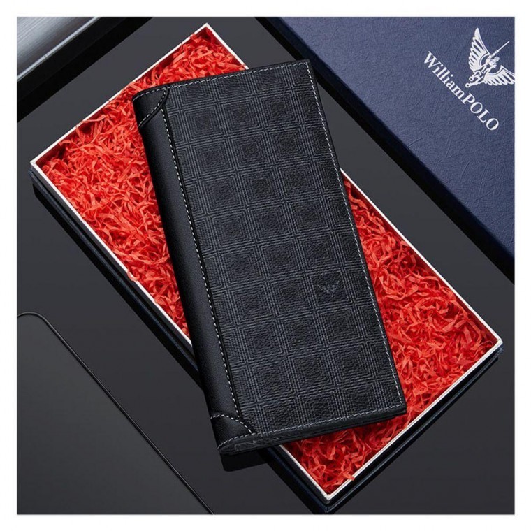 심플 장지갑 격자무늬 비즈니스 모노무드 엠보 싱장지갑 - 상품 이미지