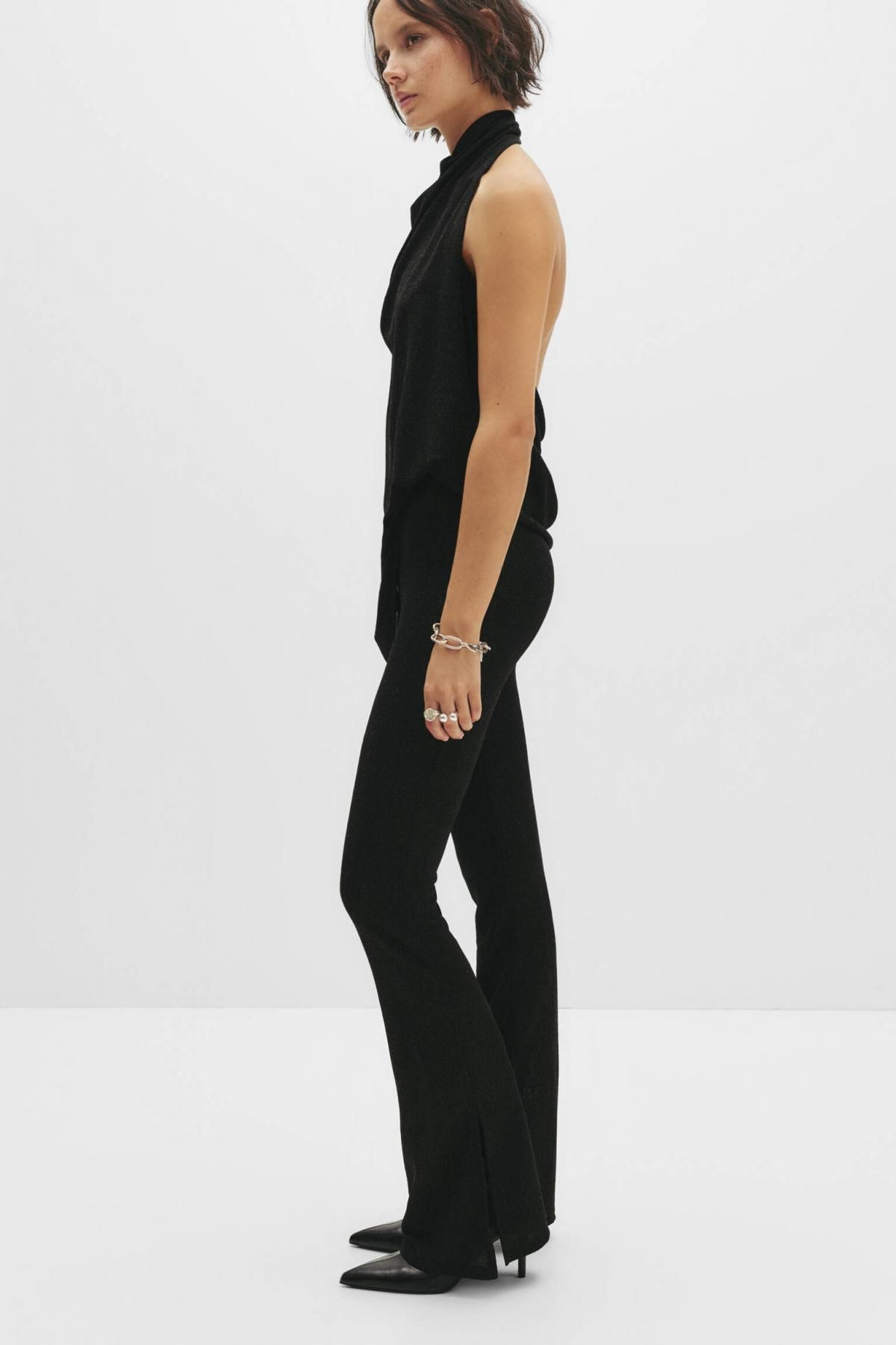 풀앤베어 샤이니 스트레치 블랙 플레어 팬츠 7674/332 BLACK - 상세 이미지 4