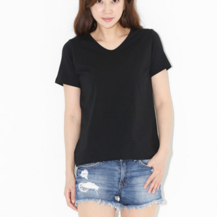 스판반팔티 여자기본티 브이넥티 기본티 캐주얼 데일리티 - 상품 이미지