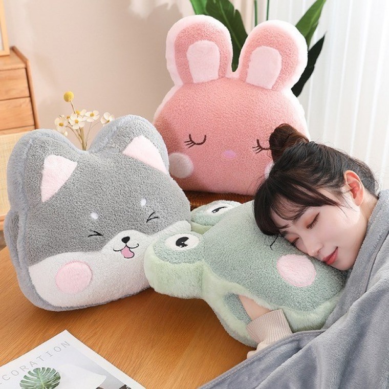 무릎담요 극세사담요 양면담요 쿠션담요 미니담요 차량쿠션 낮잠베게 장꾸 애니멀 핸드워머 쿠션담요 - 메인 이미지
