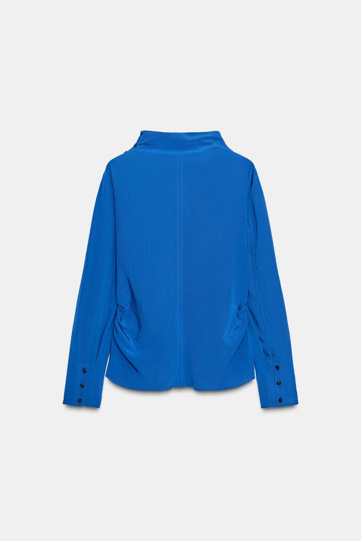 자라 하이넥 사이드 드레이프 블루 블라우스 9324/647 BLUE / GREY 이미지 8
