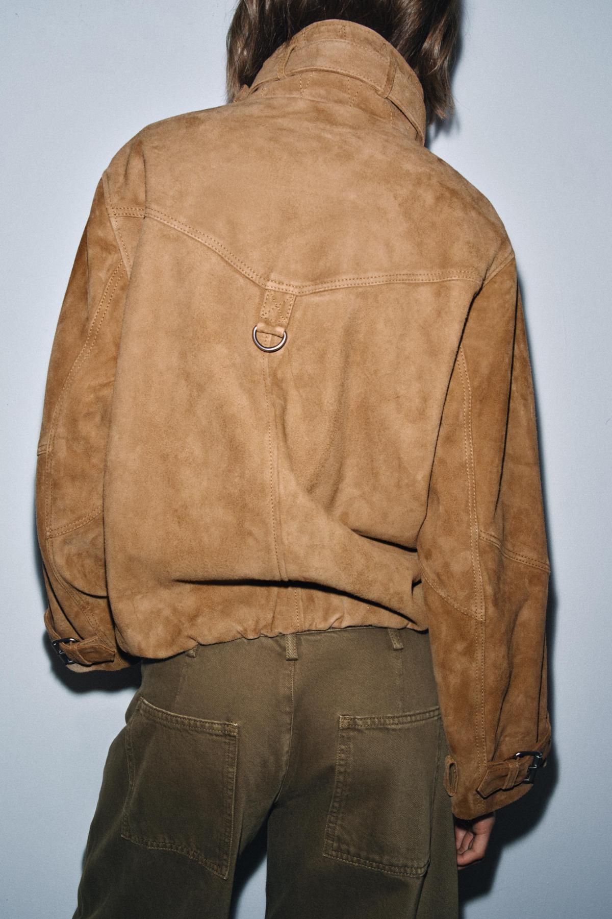 자라 프리미엄 스웨이드 레더 하이넥 집업 재킷 2521/252 LIGHT BROWN - 상세 이미지 4
