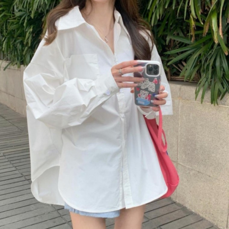 캐주얼 셔츠 여자 오버사이즈 루즈핏셔츠 코디 - 상품 이미지