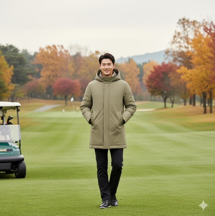 팬텀골프 남성 겨울 후드 탈부착 중기장 덕다운 골프웨어 다운 점퍼 자켓 - 상세 이미지 2