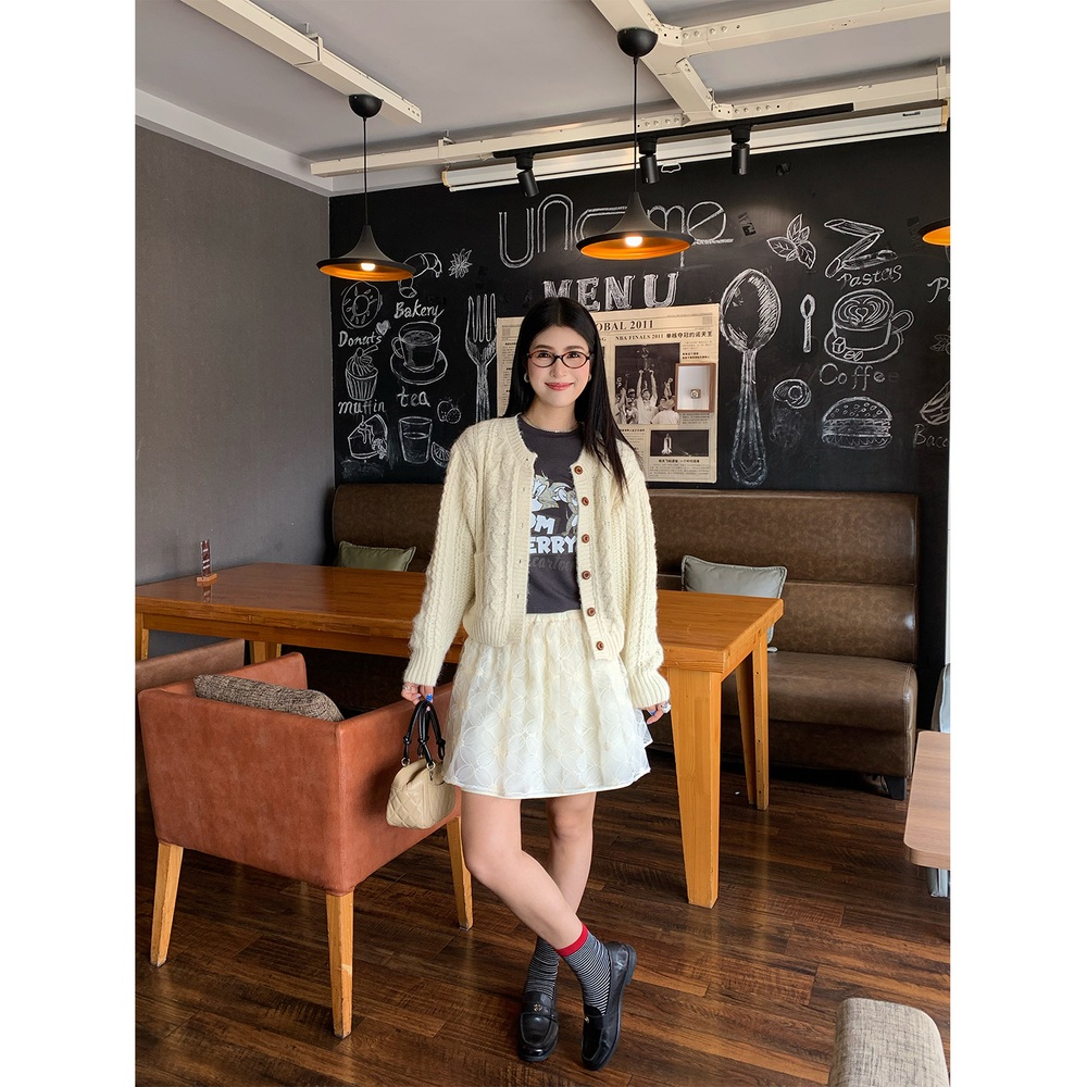 플라워 메쉬 밴딩미디스커트 예쁜 로맨틱 스타일 디자인 데이트룩 봄가을 크림화이트 - 상세 이미지 3