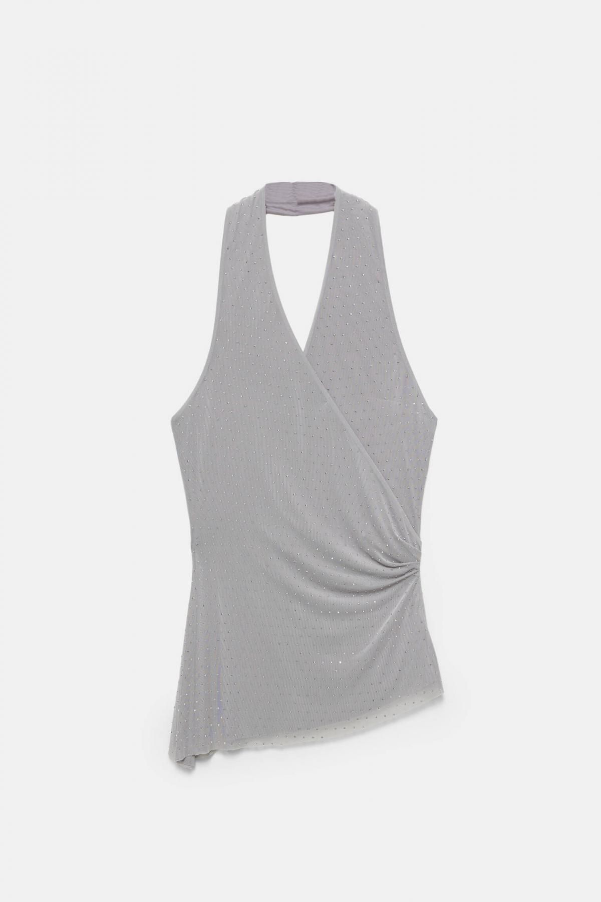 풀앤베어 글리터 라인스톤 홀터넥 민소매 탑 7152/354 GREY - 메인 이미지