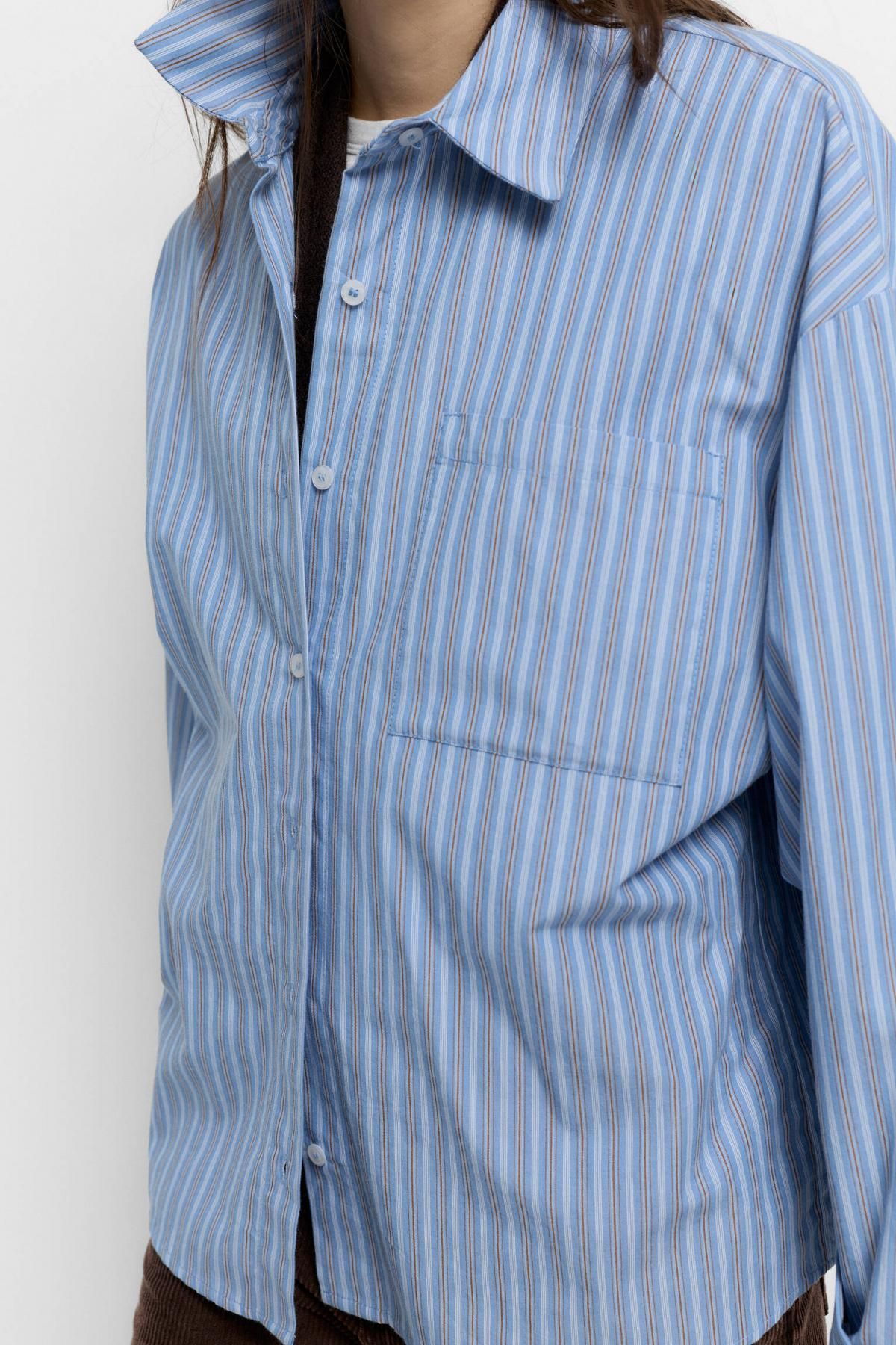 풀앤베어 오버사이즈 스트라이프 포켓 긴팔 셔츠 7474/320 PALE BLUE - 상세 이미지 5