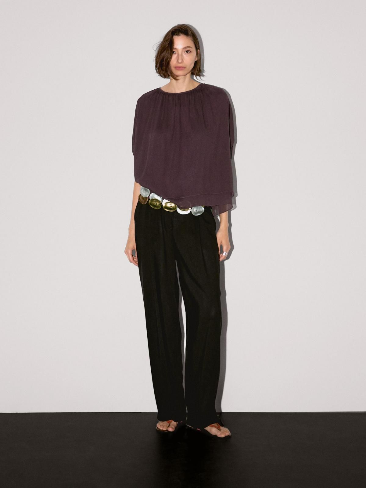 마시모두띠 미니멀 플로우 숏 더블레이어 케이프 5107/708 MULBERRY - 상세 이미지 5