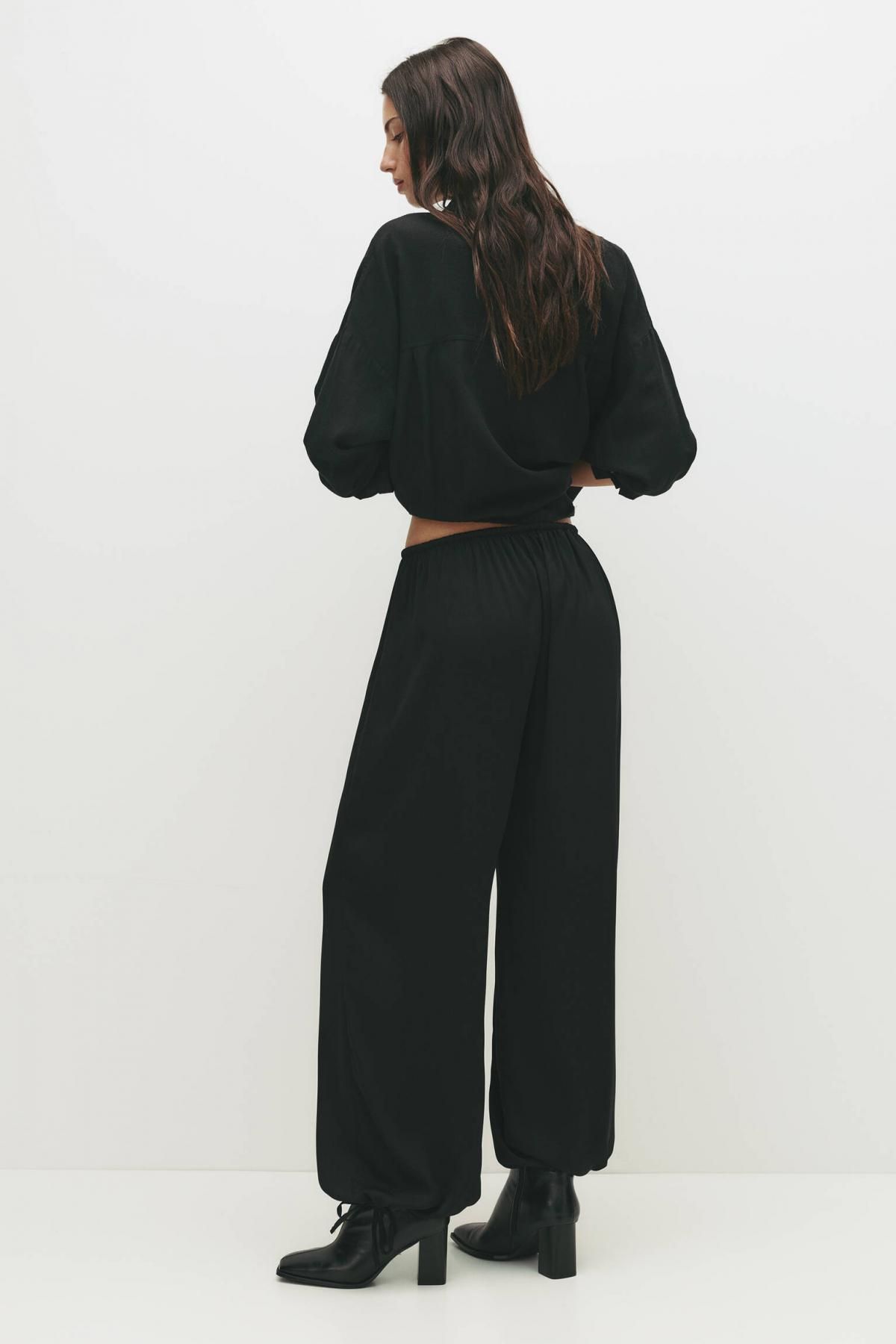 풀앤베어 새틴 트렌디 배기 사루엘 팬츠 7674/330 BLACK - 상세 이미지 5