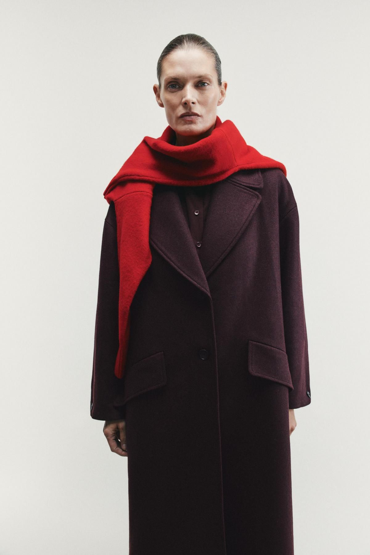 자라 오버사이즈 테크니컬 버건디 롱코트 8465/376 BURGUNDY - 상세 이미지 3