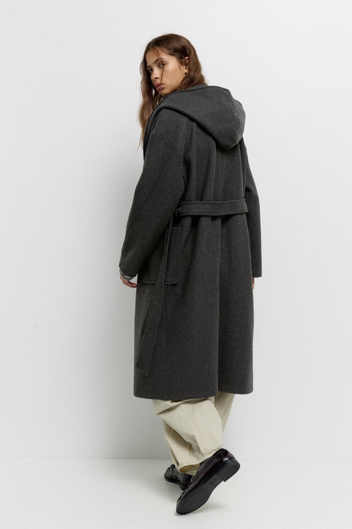 풀앤베어 프리미엄 소프트 롱 후드 벨트 코트 7800/357 ANTHRACITE GREY - 상세 이미지 3