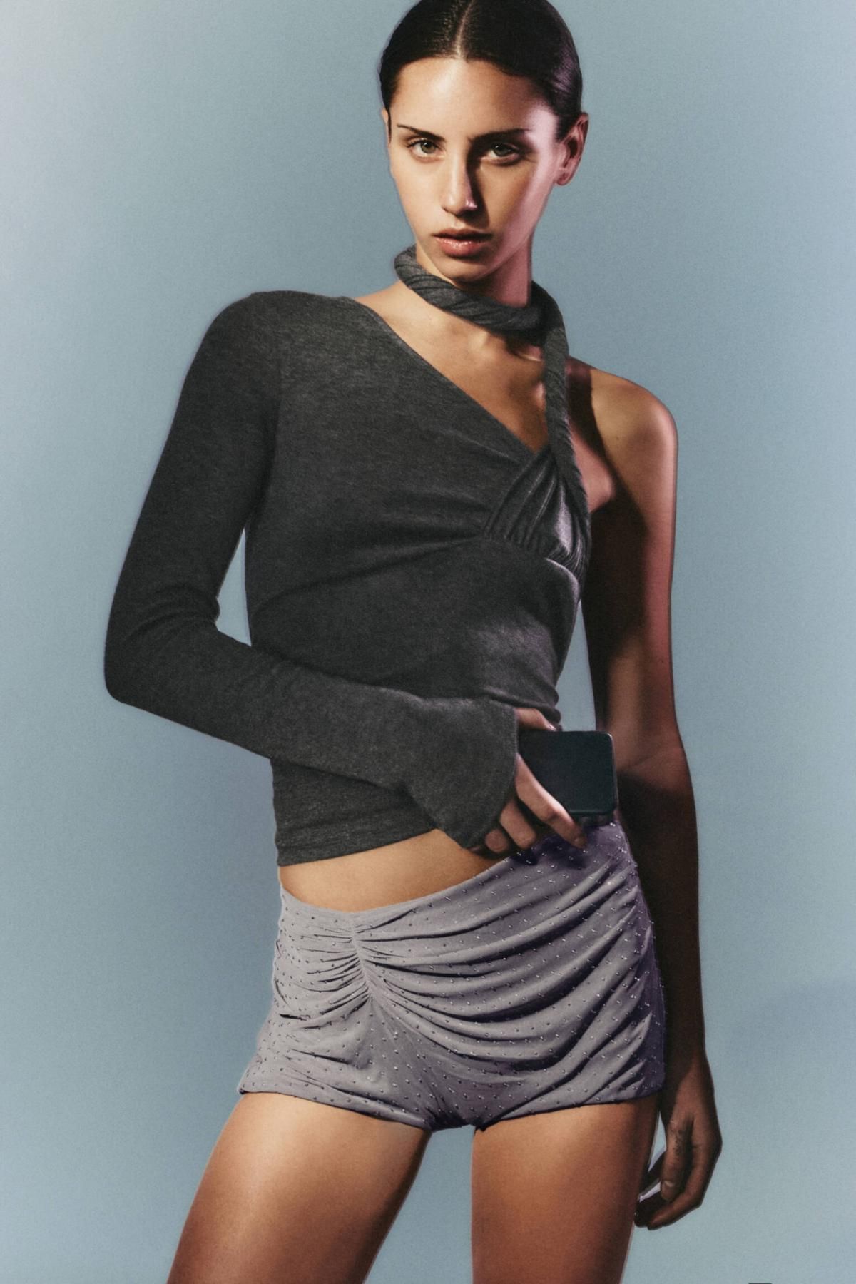 풀앤베어 스트레치 튤 드레이프 디아만테 미니 반바지 7696/355 GREY - 상세 이미지 2