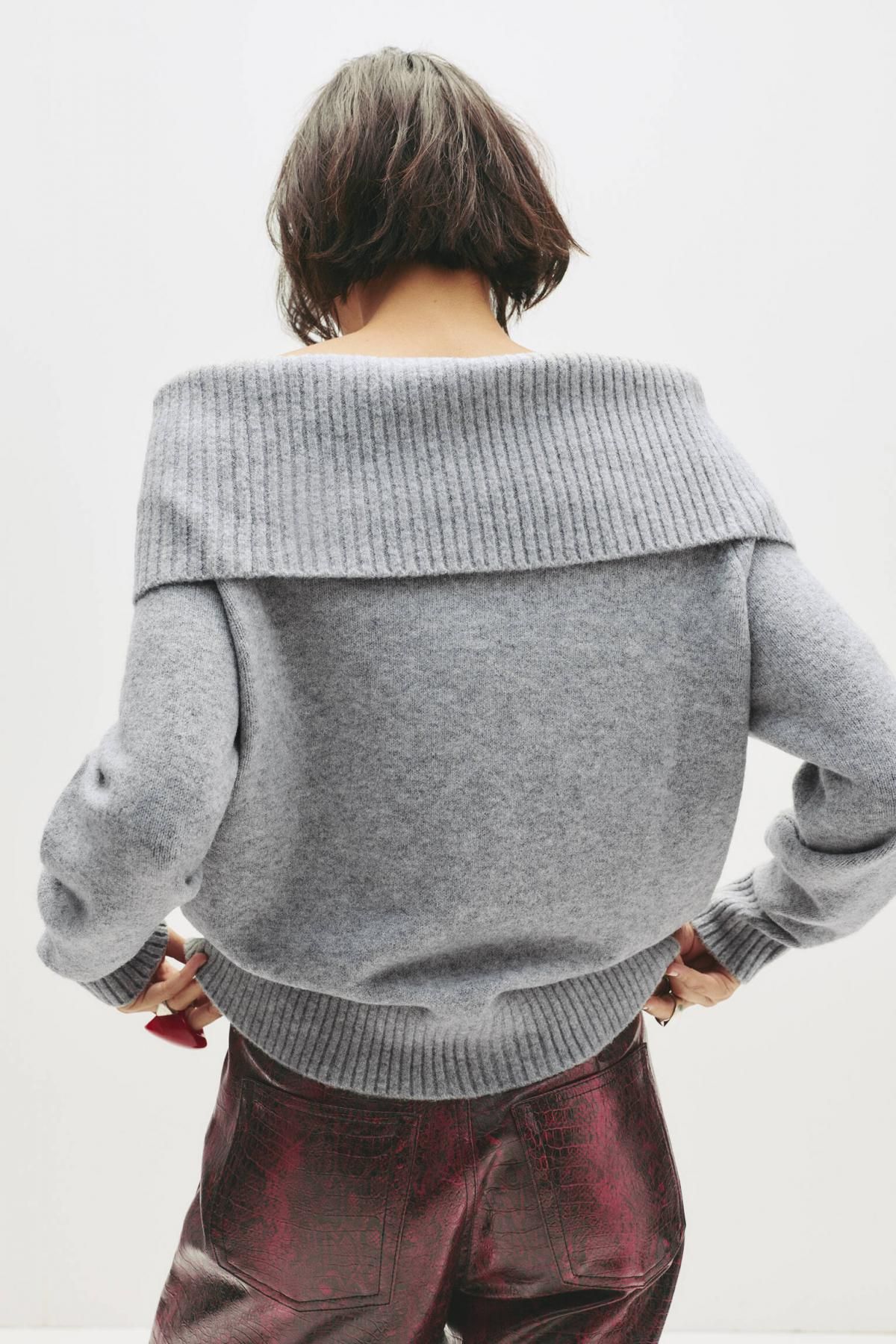 풀앤베어 소프트 오프숄더 니트 스웨터 7550/337 GREY MARL - 상세 이미지 5
