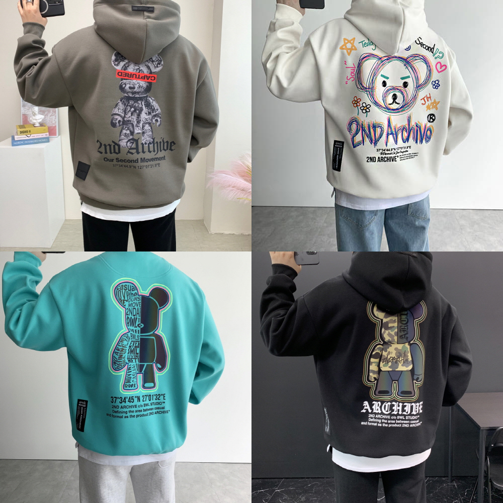 남자 맨투맨 오버핏 커플 후드 티셔츠 2ndarchive 빅사이즈 후드티 제품 이미지