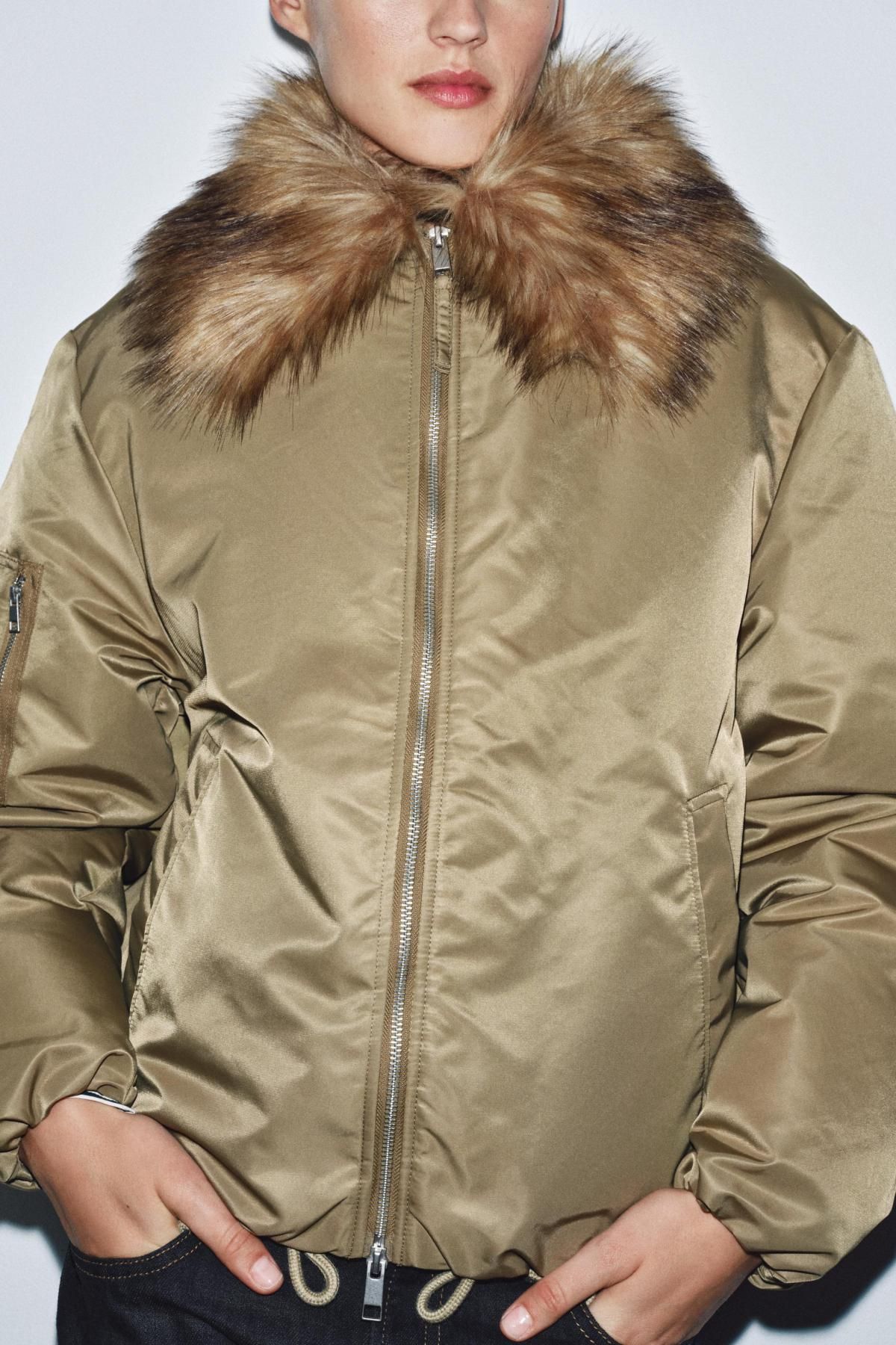 자라 테크니컬 페이크 퍼 카라 봄버 재킷 3918/240 OLIVE GREEN - 상세 이미지 5