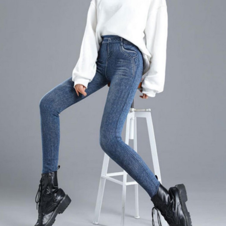 데님 레깅스 스판 여자 워싱 편한 캐주얼 - 상품 이미지