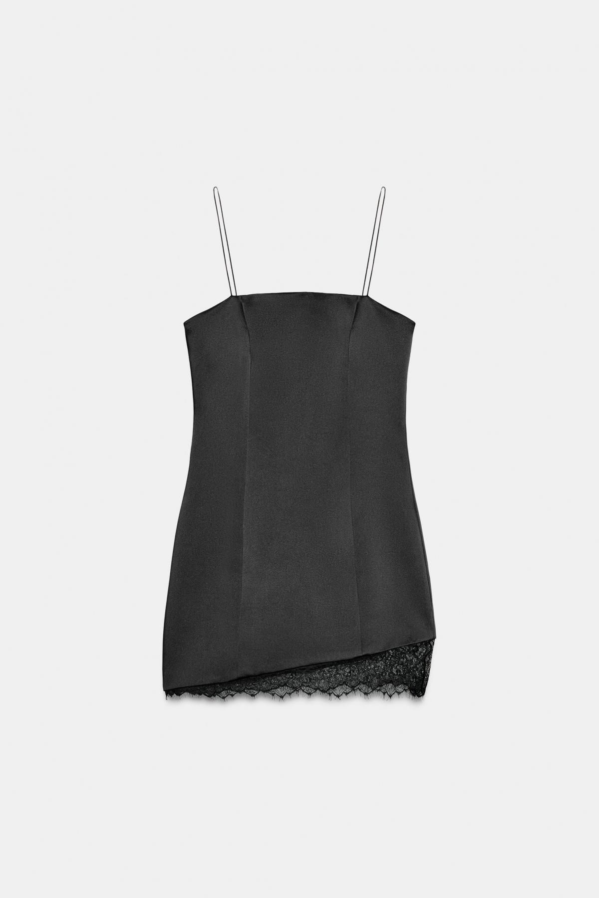 자라 블랙 새틴 레이스 슬립 미니 원피스 9274/301 BLACK - 메인 이미지