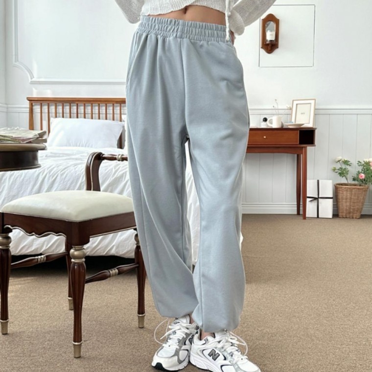 스트링 팬츠 트레이닝복 여성 밴딩 바지 와이드 편한 - 상품 이미지