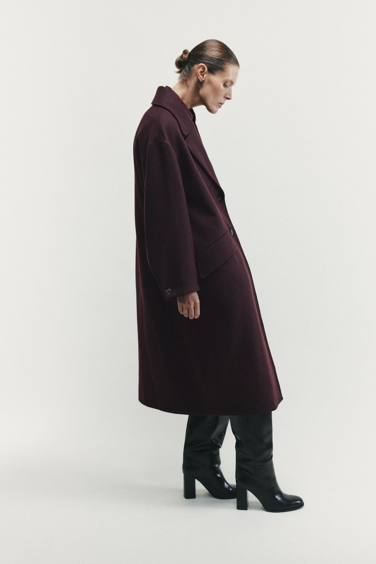 자라 오버사이즈 테크니컬 버건디 롱코트 8465/376 BURGUNDY - 상세 이미지 4