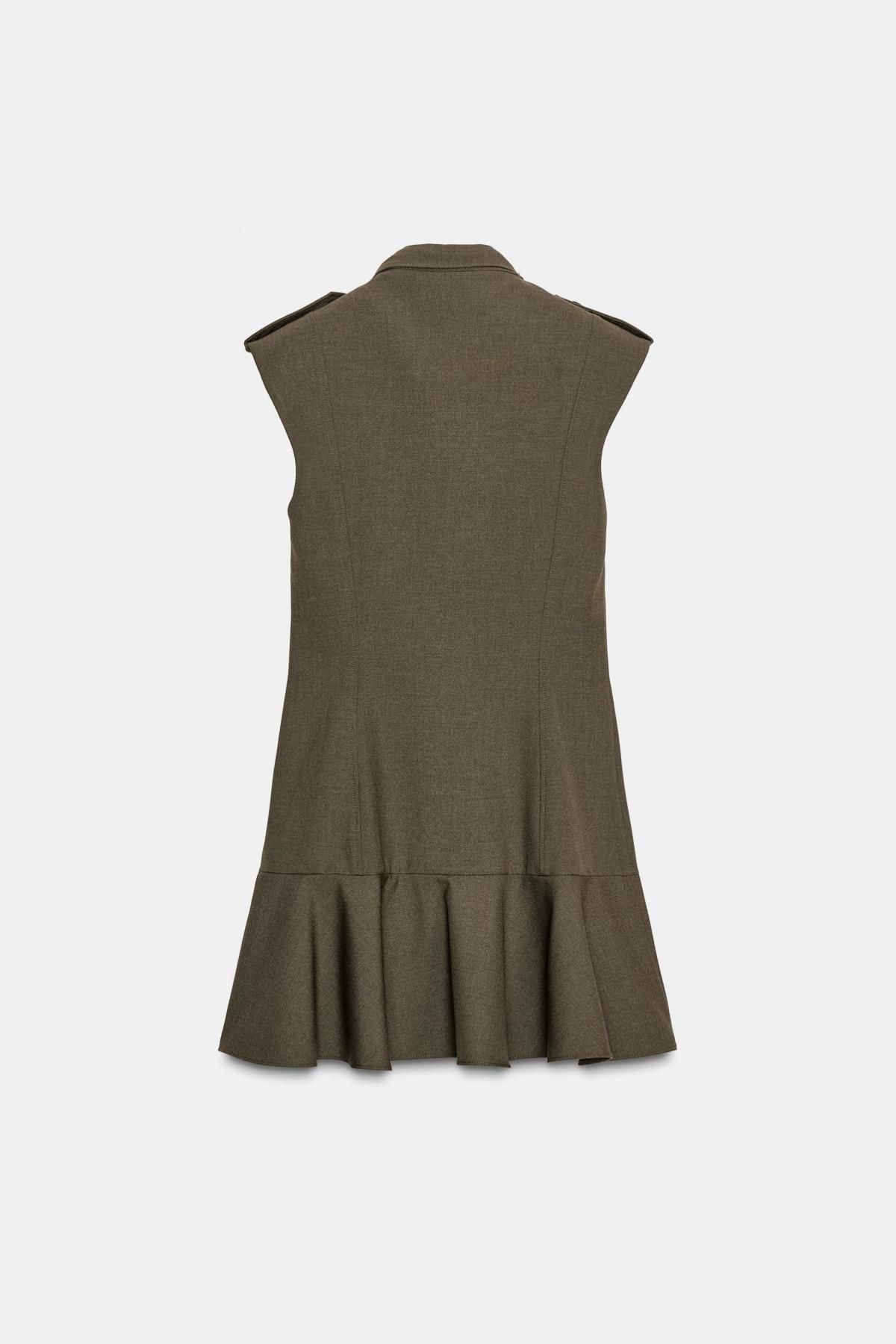 자라 테크니컬 숄더패드 러플 미니 원피스 8927/509 DARK GREEN 이미지 8