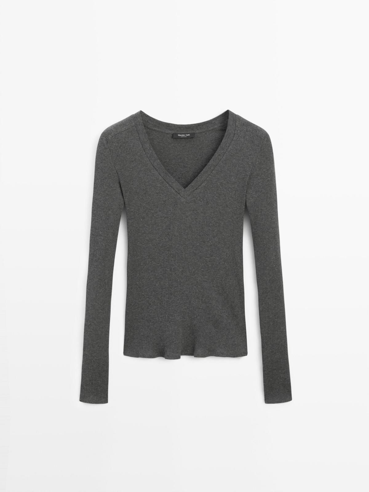 마시모두띠 슬림핏 브이넥 골지 긴팔 티셔츠 6847/102 ANTHRACITE GREY - 메인 이미지