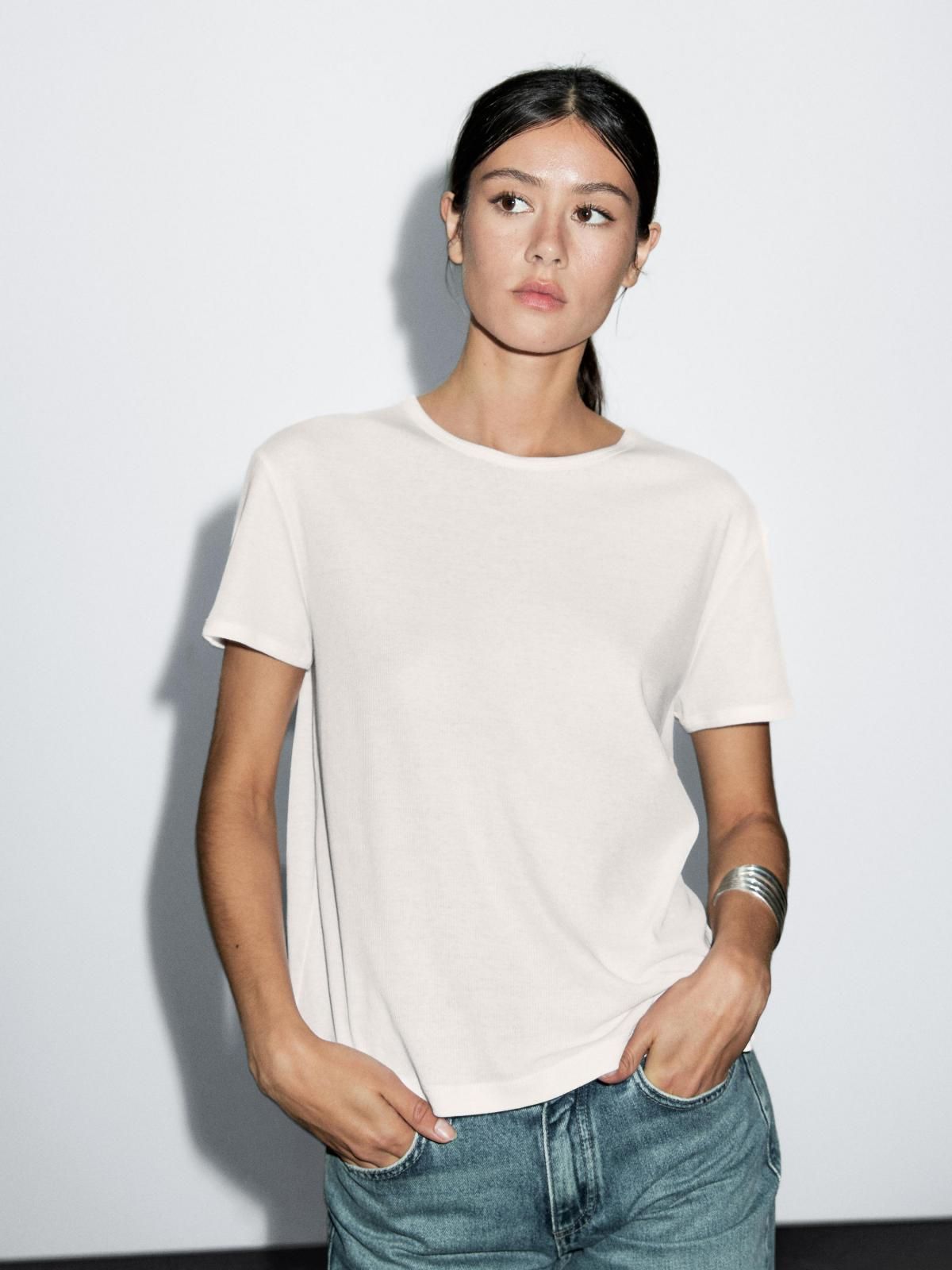 마시모두띠 미니멀 100 코튼 반팔 티셔츠 6243/302 WHITE - 상품 이미지