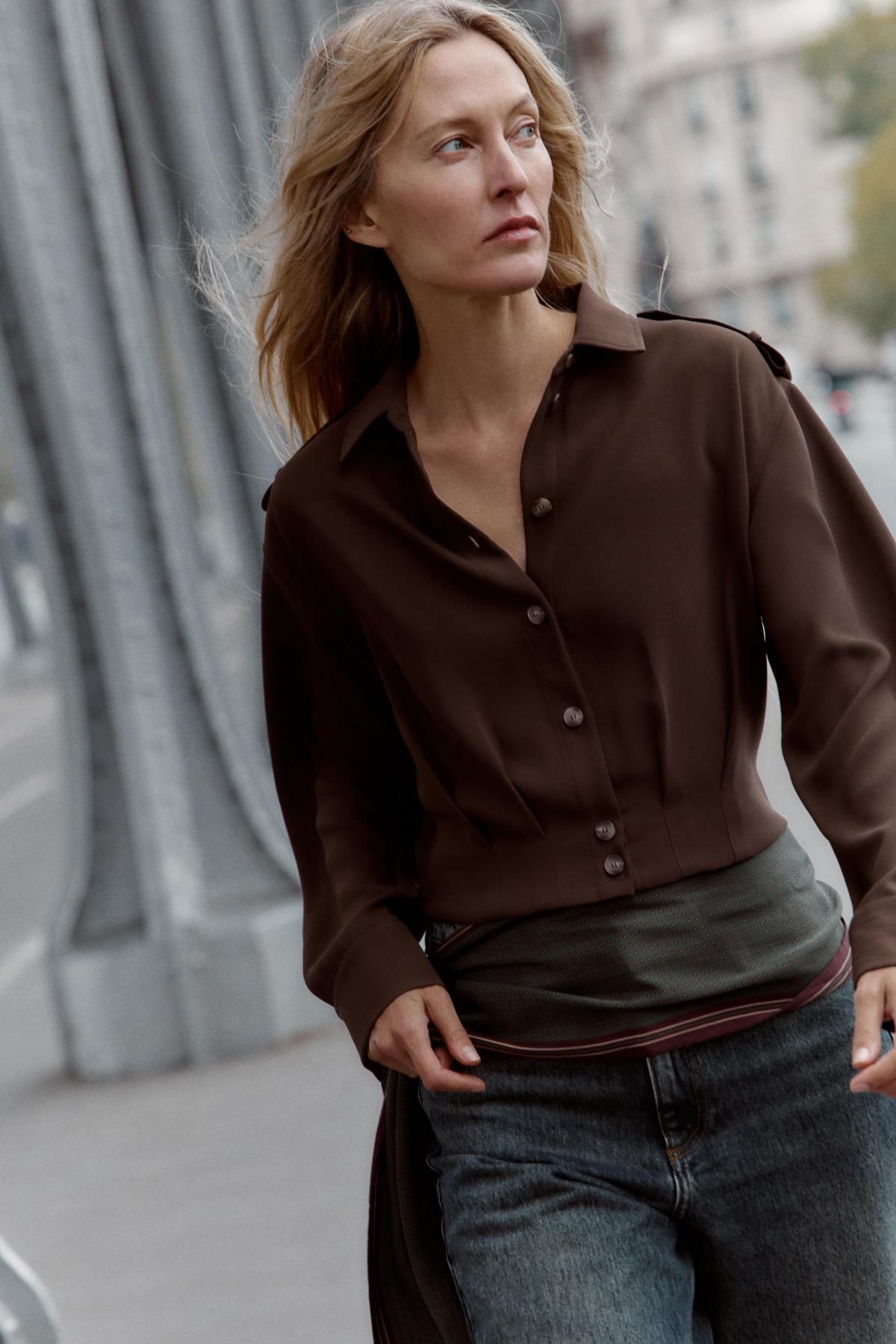 자라 크롭 숄더탭 테크니컬 긴팔 셔츠 9291/572 BROWN - 상세 이미지 3