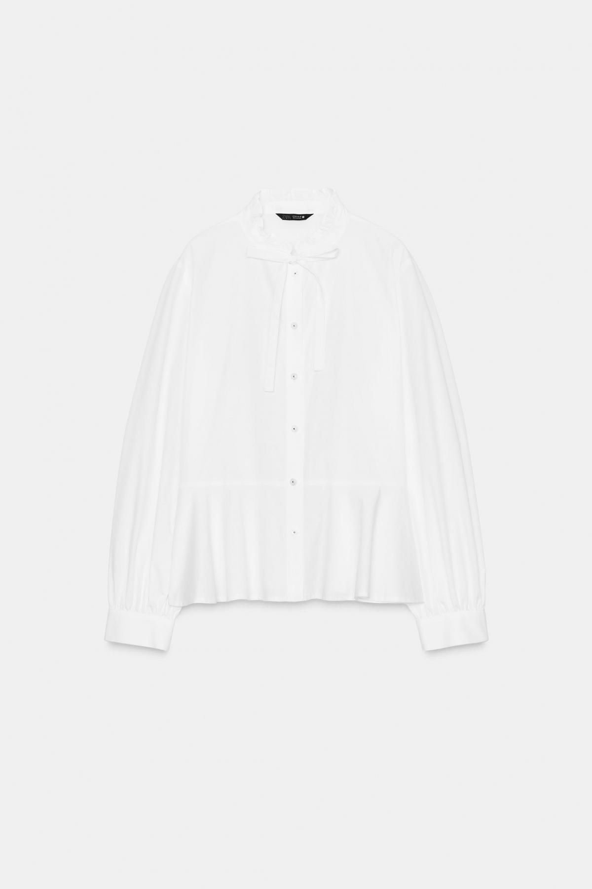 자라 러플 리본 페플럼 코튼 화이트 셔츠 6962/225 WHITE - 메인 이미지