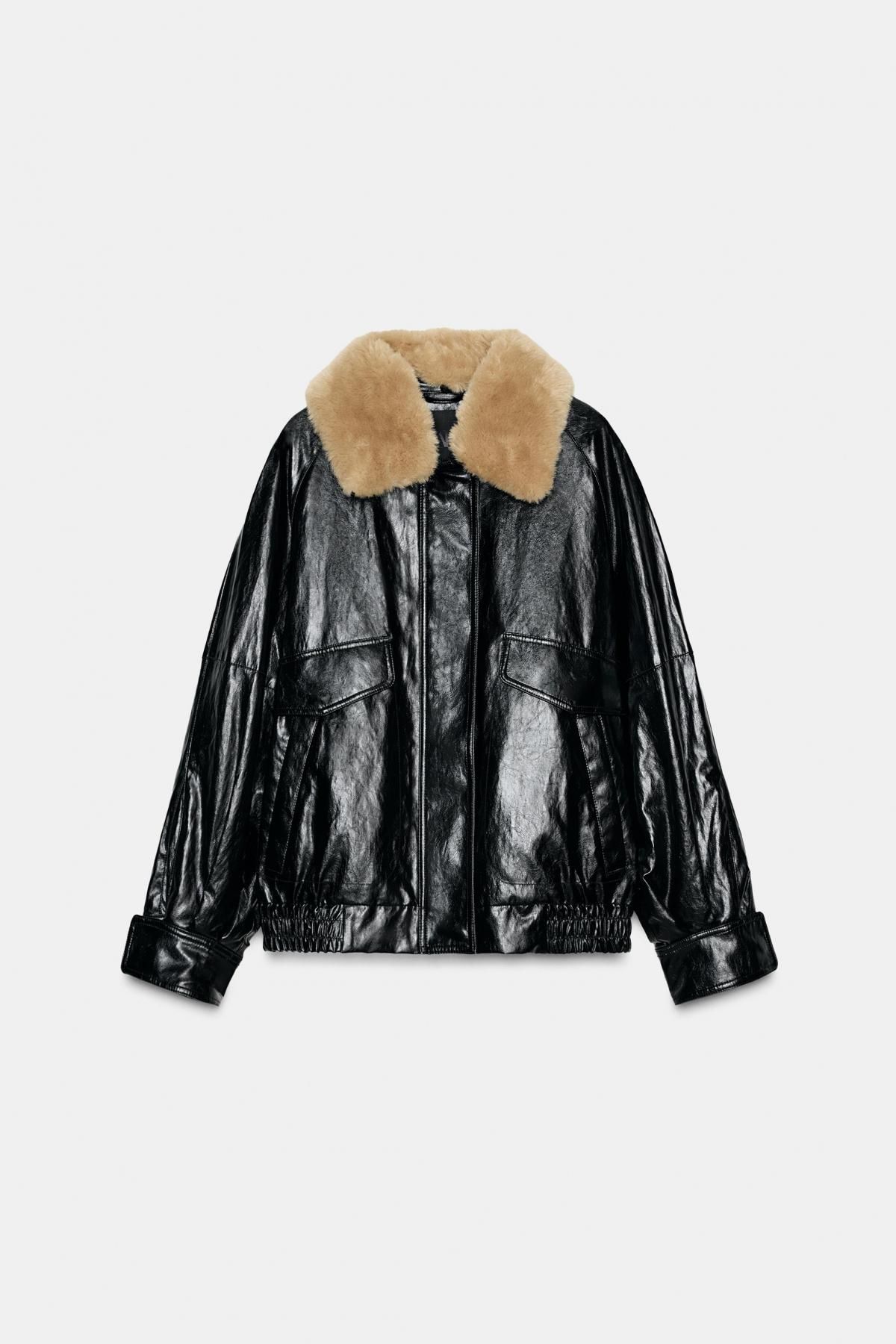 자라 페이크 퍼 카라 테크니컬 레더 재킷 3548/247 BLACK - 메인 이미지