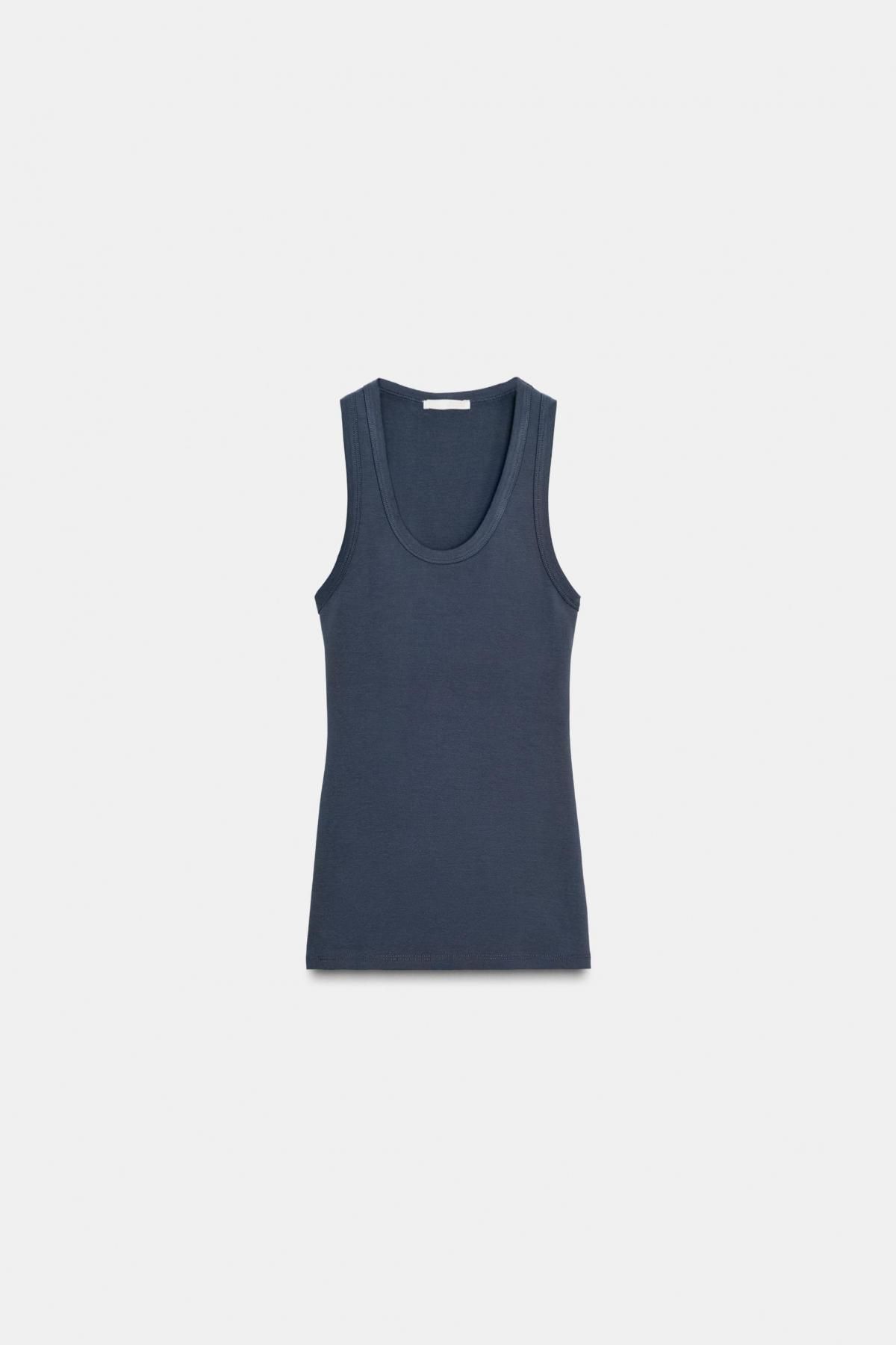 자라 슬림핏 테크니컬 수피마 코튼 민소매 탑 3641/724 BLUE GREY - 메인 이미지