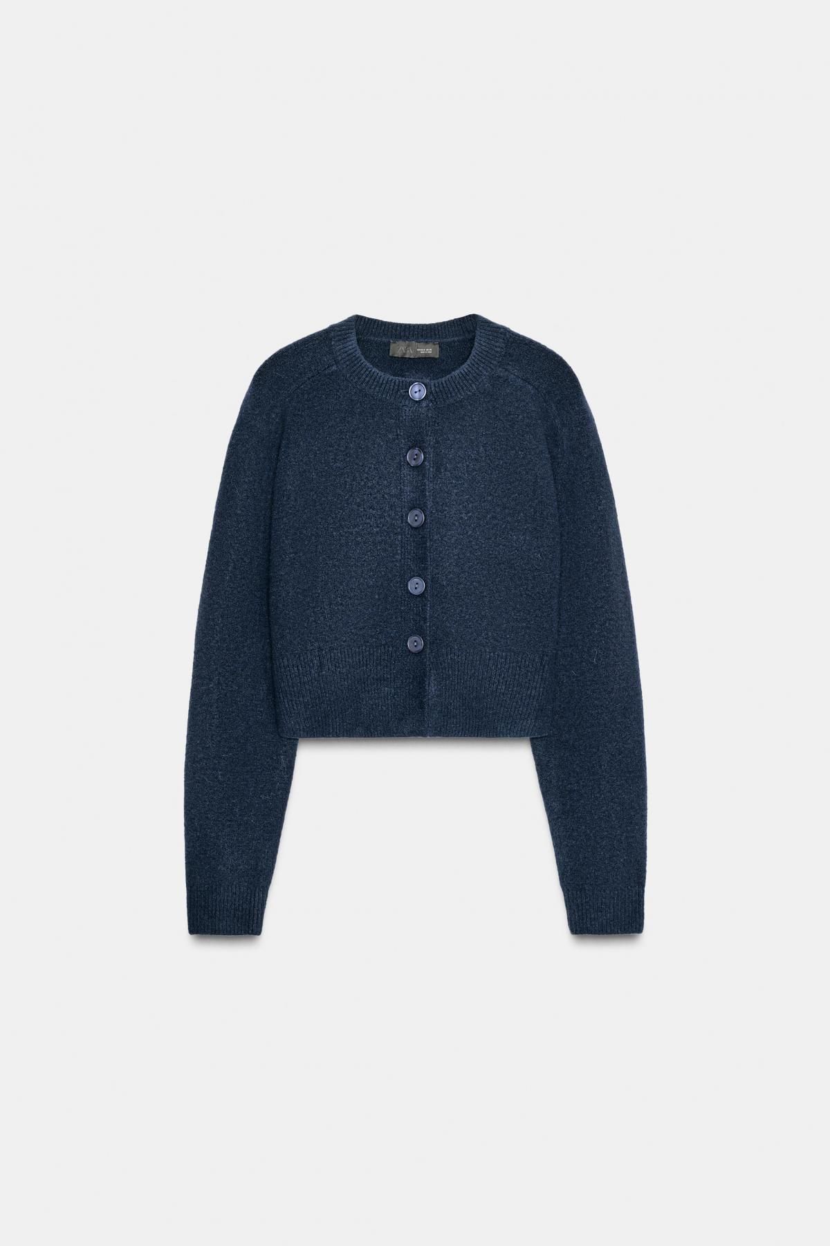 자라 소프트 크롭 라운드넥 니트 가디건 5536/149 NAVY BLUE - 메인 이미지