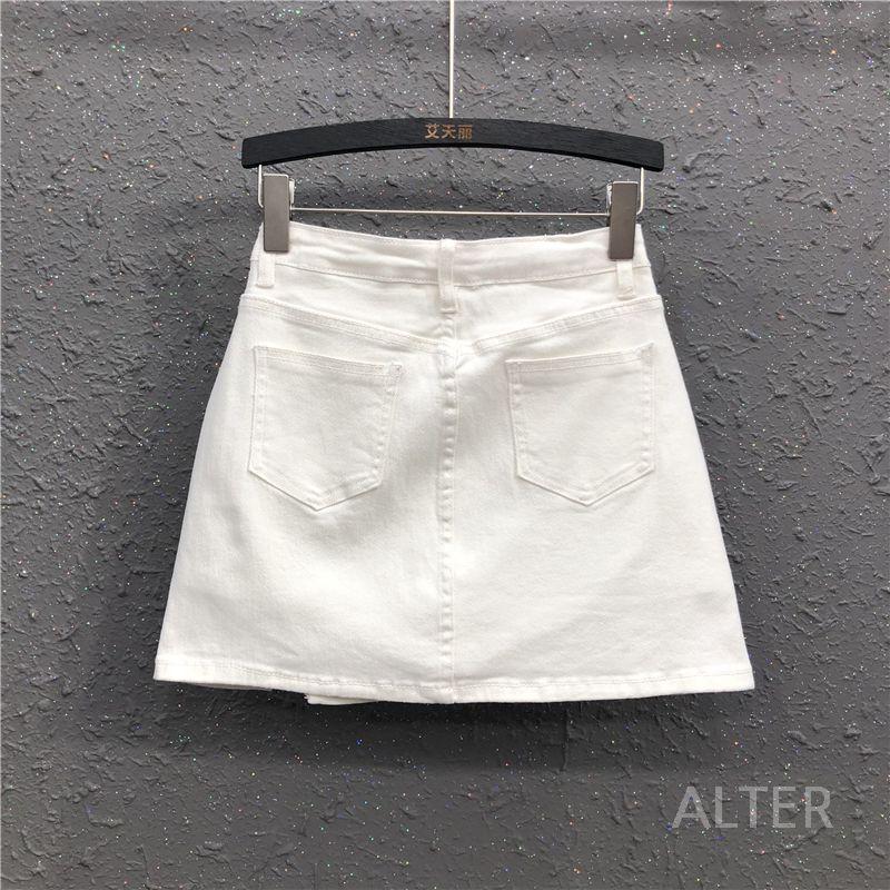 흰색 청치마 화이트 데님 스커트 여름 여성 하얀색 S - 상세 이미지 4